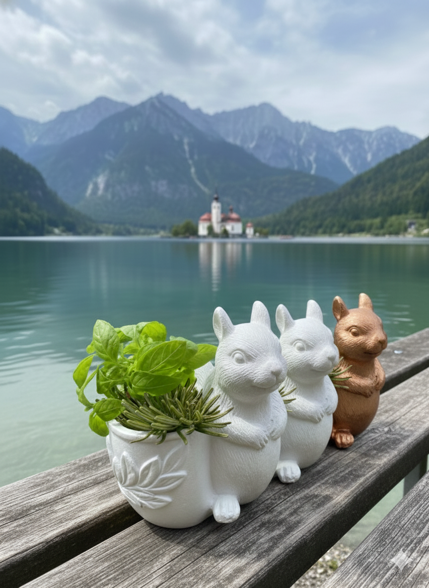 Eichhörnchen Figur 11x11 cm – Deko Waldtiere Pflanztopf Silber Kupfer Natur zum Bemalen – Handgefertigt Tierporträt Skulptur Geschenk Idee