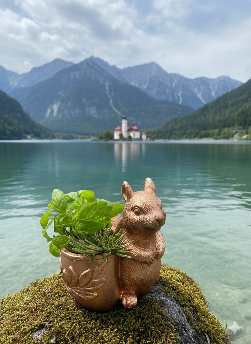 Eichhörnchen Figur 11x11 cm – Deko Waldtiere Pflanztopf Silber Kupfer Natur zum Bemalen – Handgefertigt Tierporträt Skulptur Geschenk Idee