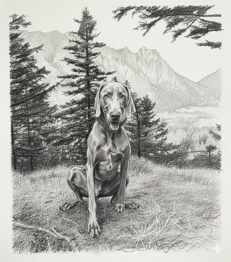 Dein Liebling für die Ewigkeit - Individuelles Tierportrait vom Foto mit Wunsch-Hintergrund (z.B. Berge-Strand) Handgezeichnetes Unikat