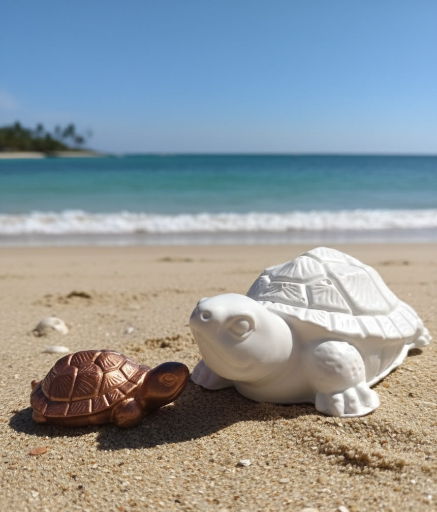 Deine kleine Schildkrötenfamilie 14 cm und 7cm im Duo. Pärchen aus Gips in Wunschfarben, oder zum selbst bemalen. Urlaubsflair zu Hause.